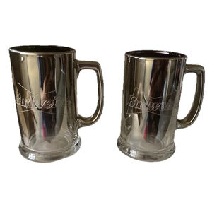 2 Budweiser Silver Fade Mercury Beer Stein Glass Mug Pints Vintage Metallic 1997